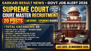 Supreme Court SCI Court Master Recruitment 2026